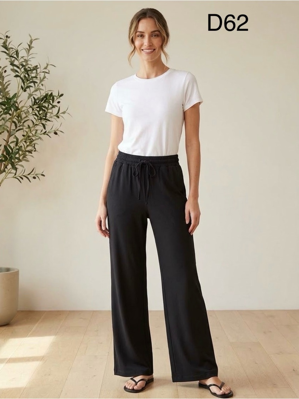MELLODAY Black Wide-Leg Drawstring Pants,Size Small